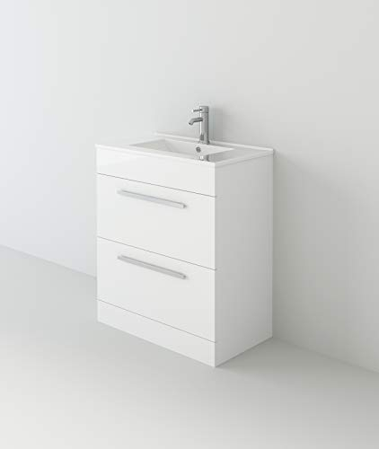 VeeBath Venus 700 Vanity Unit, Wash Basin Bathroom Sink, Soft Close Drawer and Flap, Cloakroom Wall Mounted Storage Cabinet- White,Slim edge (Flat Pack)