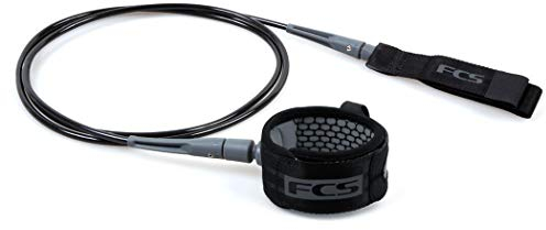 FCS 2,1 m Lange Surfbrett-Leine – Schwarz | leicht und langlebig, 2,1 m Lange Surfleine für 0,6–2,4 m Wellen, Silikon-Griff, bequemer und stützender Knöchelriemen, leicht zu lösende Lasche