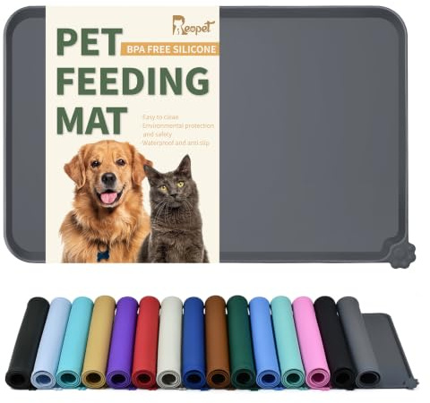Reopet Waterproof Pet Feeding Mat, Non-Slip Silicone Placemats for Dog Cat Food and Water Bowl, High Raised Edges to Prevent Spills and Protect Floors