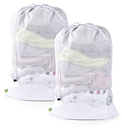 OTraki 2 große Netz-Wäschesäcke, 61 x 91,4 cm, robuster Wäschesack mit Kordelzug, schmutzige Kleidung, Wäschesammler, maschinenwaschbar, Aufbewahrungstasche für Reisen, Wohnheim, Camping, Hotel