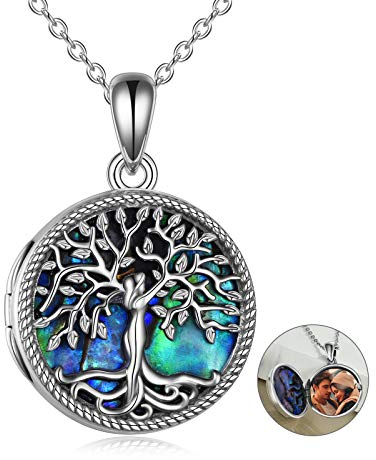 YAFEINI Baum des Lebens Medaillon Halskette Sterling Silber Abalone Muschel Baum des Lebens Medaillon Halskette, die Bilder für Frauen Schmuck hält