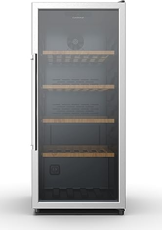 Corbero - Vinoteca | 213L | CFKWC102SW | 102 Botellas | Estático Con Ventilador | Puerta Cristal | Display | Luz LED | 4 Estantes Madera | Temperaturas 5-20ºC | 43Db | Eficiencia Energética G | Negro