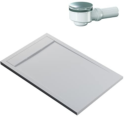BERNSTEIN Duschtasse 140x90 cm Weiß matt Flache Bauhöhe, Duschwanne aus Mineralguss, Rechteckiges Duschbecken mit Gefälle, Mineralguss-Duschwanne komplett inkl. Dallmer-Ablauf Orio