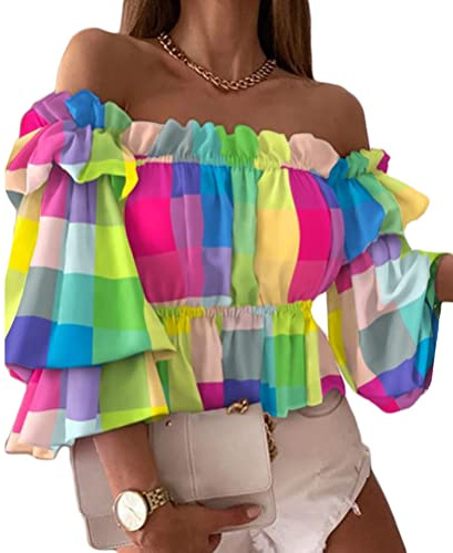 Onsoyours Chemisier Femme Epaule Dénudée Grande Taille Blouse Haut Sexy Top Epaule Nu Chemisier Col Bandeau Tee-Shirt Imprimée Fleurie Fluide Chic Tops