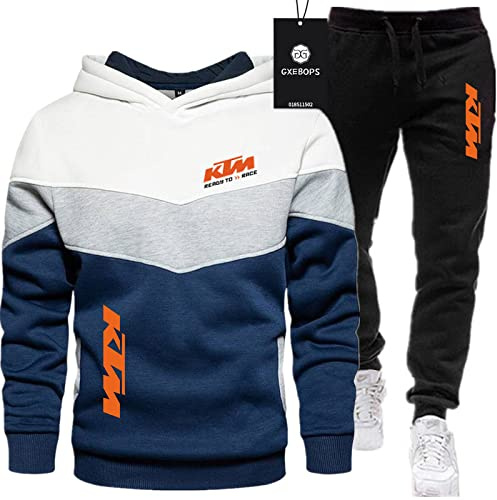 SPONYBORTY Combinaison de Sport pour Homme Pull + Pantalon Deux pièces Coutures tricolores Plus épaississement en Velours Combinaison de Jogging Sweat à Capuche Sportswear Football/B/M