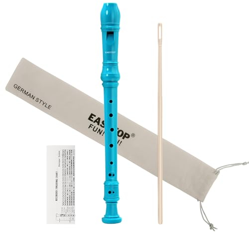 EAST TOP 8-Loch-Kunststoff-Sopranblockflöte für Kinder Anfänger, 8-Loch-Griffflöten-Blockflöteninstrument 3-teilig mit Reinigungsset, Baumwollbeutel, Grifftabelle, bunte Box (Blau)