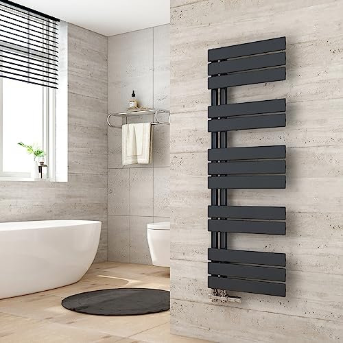 Heilmetz Scaldasalviette elettrico bagno a tubo piatto 1176 x 400 mm，Radiatore portasciugamani monofacciale ，attacco laterale per portasciugamani ad acqua calda, Antracite