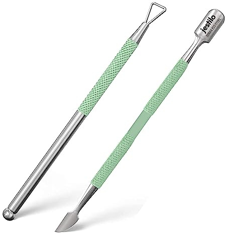 Jestilo Stainless Steel Cuticle Pusher and Nail Scraper (2 pack) – Dual Head UV Gel Polish Remover Tool, Cuticle Stick & Trimmer for Gel Nails, Fingernails & Toenails, Nail Care Kit (Green)