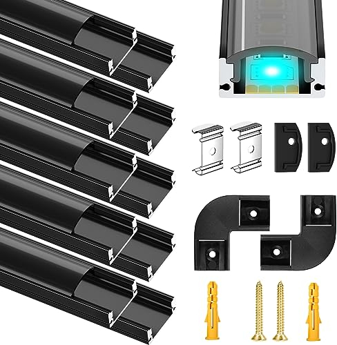 Molfanco LED Aluminium Profil 12 x 1m LED Aluminium Profil mit Schwarzen Abdeckung, Endkappen, und Montageklammer für LED-Streifen (U-profil-schwarz-12m) LED-Streifen Nicht Im Lieferumfang Enthalten