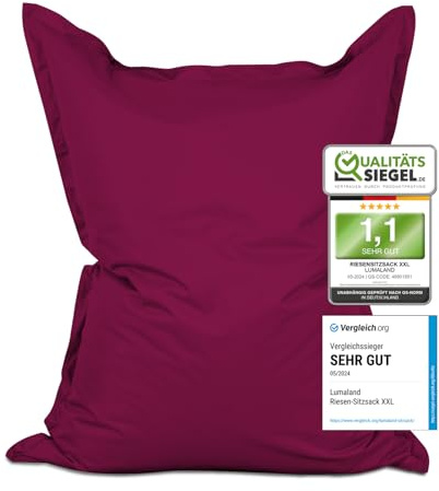 Lumaland Pouf géant XXL 140 x 180 cm | Coussin de couchage imperméable pour l'intérieur et l'extérieur avec plus de 3 millions de perles EPS adaptatives | Bean Bag avec housse lavable [Vin rouge]