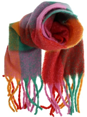 Zac's Alter Ego Warm Thick Fluffy Multi Coloured Chequered Blanket Winter Scarf with Tassels