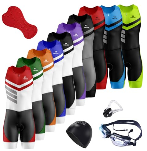 Traje de Triatlón de una Pieza sin Mangas para Hombre,3 Bolsillos y Acolchado para Bicicleta, Maillot Ciclista Específico para Carreras, Correr, Andar en Bicicleta,Nadar (TYP-8,XL)