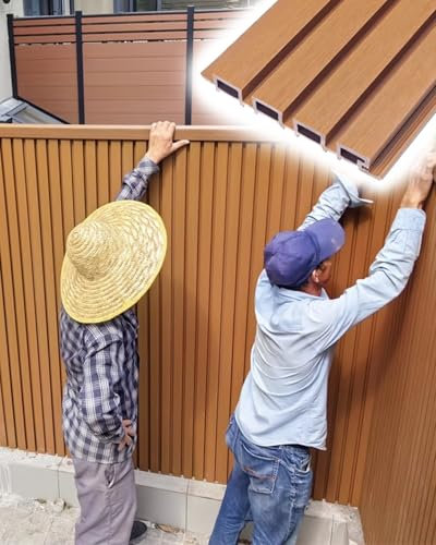 ENHEN Cloture Jardin Exterieur Fence du Jardin de Confidentialité - Composite en Plastique en Bois, Panneaux Muraux Texturés Cannelés Barrière à Lattes Extérieures Intérieures(28.6cmx170cm/11inx67in)