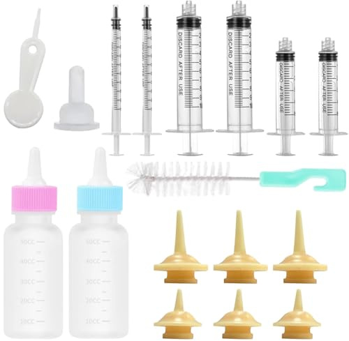 17 Pcs Kitten Feeding Bottle Set, Puppy Feeding Bottles, Puppy Bottles for Feeding Newborn Suitable for Puppys Kitten Small Mammals and Other Newborn Pets