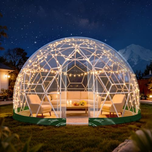 Yorkgargen 3.6 x 2.2m Gewächshaus Gartenkuppel Igloo,Gartenkuppel TPU Blasenzelt für 4-8 per,Gartenblasenzelt mit 2 Lichterketten, Durchsichtiges Kuppelzelt für Hinterhof,Party,Weihnachten,Hochzeiten