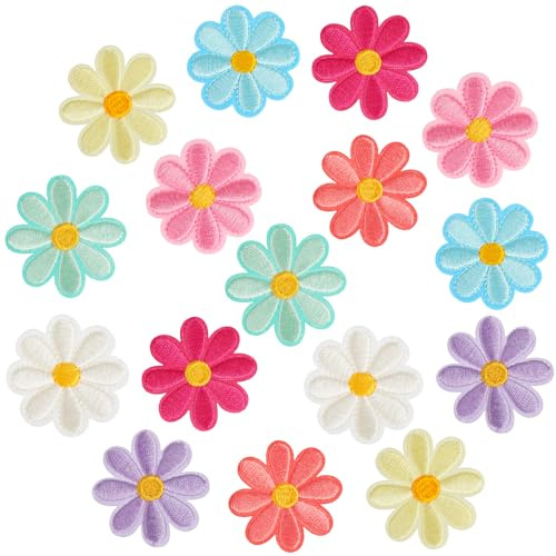 MWOOT Patch Thermocollant Vetement, 16 Pièces Ecusson Thermocollants, Thermocollant Tissus fer à repasser, Appliqués à Fleurs Patches pour Jeans, sacs à dos, sacs, Vestes, DIY, Colorés