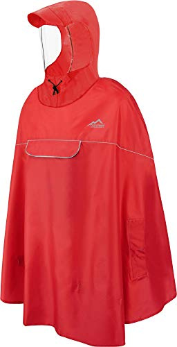 normani Wasserdichter Fahrrad-Regenponcho Regencape für Damen und Herren - Kapuze mit Sichtfenster - Wassersäule: 12.000 mm - 3M™ Scotchlite™ Reflektor und YKK-Reißverschluss Rot L-XL