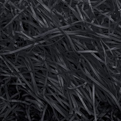 MARFOREVER 200g/7oz Crinkle Shredded Paper Filler for Gift Baskets, Black Raffia Grass Confetti Cut Paper Shred for Christmas Basket Stuffing Halloween Birthday Gift Box Packaging Wrapping