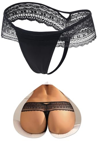 ohyeahlady Tanga Femme Chic Dentelle Taille Basse String Chic Hot Ouvert Gande Taille Culotte Coton sans Couture Invisible Mini Slip Lingerie Dentelle Womens Underwear L,Noir