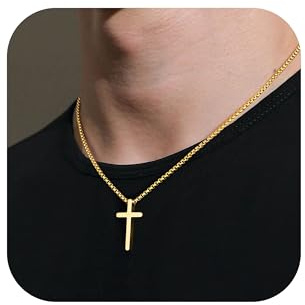 TINGN Rostfritt stål kors hänge halsband för män pojkar, silverton kedja kors halsband kristen bekräftelse dop korskedja med 40–61 cm smycken