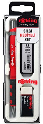 rOtring Tikky Mechanischer Bleistift Spitze und Radiergummi Set 0,7 mm Stift, 2B Mine, Medium Radiergummi, Rot, 3er Set