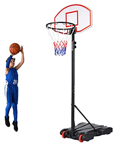COSTWAY Canestro da Basket da Esterno Regolabile 178 e 208 cm, Canestro da Basket per Bambini con Ruote e Base Riempibile, Ideale per Interno ed Esterno