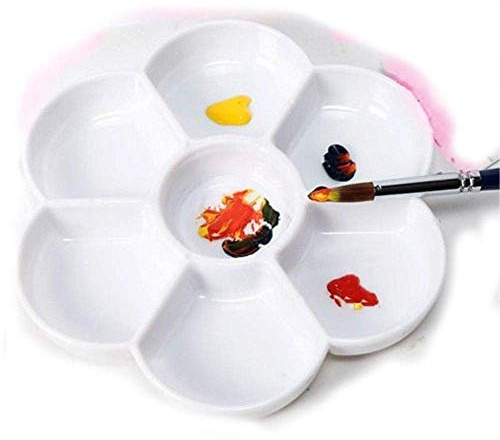 Chiloskit Paleta de mezcla de pintura de acuarela en forma de margarita de cerámica de 7 pocillos Paleta de pintura de artista para agua, aceite o color acrílico (7 pulgadas / 17,8 cm)
