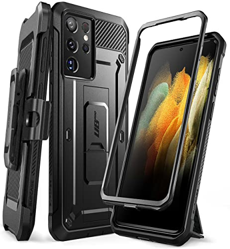 SUPCASE Schutzhülle für Samsung Galaxy S21 Ultra 5G, mit Ständer + Gürtelclip, ohne Displayschutzfolie [Unicorn Beetle Pro], robuster Schutz, stoßfest, Schwarz