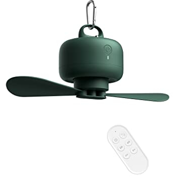 JISULIFE 8000mAh Camping Ventilator Batteriebetrieben, USB Wiederaufladbar mit Fernbedienung, Abnehmbaren Ventilatorflügeln, Aufhängehaken, Timer, 4 Geschwindigkeiten für Outdoor Wohnheim-Grün
