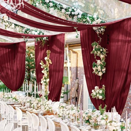 Tende da soffitto per matrimoni da 1,5 m x 20 m, 2 pannelli, bordeaux, tessuto chiffon, drappeggio, per fondale, decorazioni per arco, per cerimonie, feste, matrimoni, arco, tende da soffitto