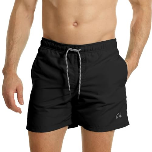 RIPT Men's Performance Essentials Quick Dry UV 50 Sun Protection Swim Shorts Trunks, Black, S