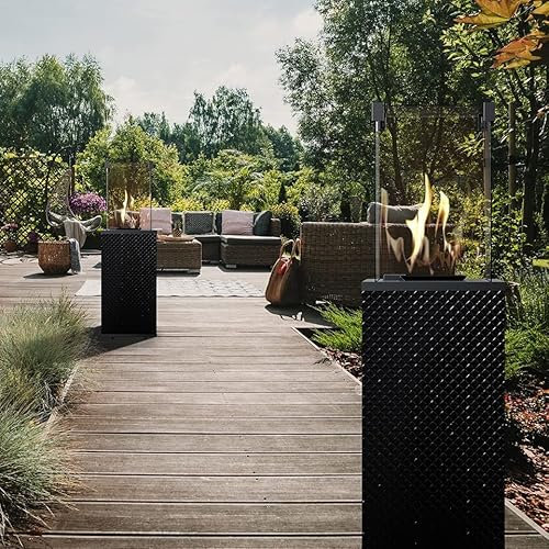 KRATKI Patio Mini riscaldatore a gas moderno per esterni, 8,2 kW, con ruote, per terrazza da giardino, 136,6 x 44,2 cm, gas propano G30/50 mbar, controllo manuale, pannelli in vetro trapuntati neri