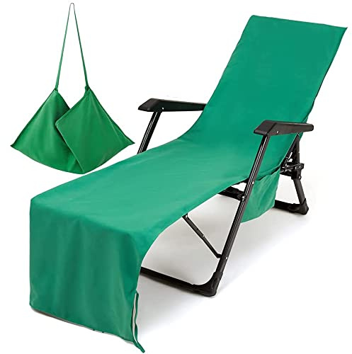 Morbuy Beach Chair Cover, Solid color Lounger Bags with Pockets Sunbed Towels Fitted Microfiber Sun Lounger Towels for Summer Outdoor Garden Pool Vacation Travel (Green)