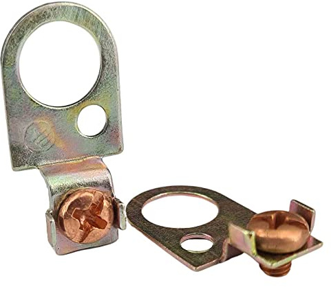 10x Erdlasche mit Loch für Erdkabel Erdschelle Erdleiterbrücke mit eingedrehter Erdungsschraube gelb-verzinkt (ø 13,5mm)