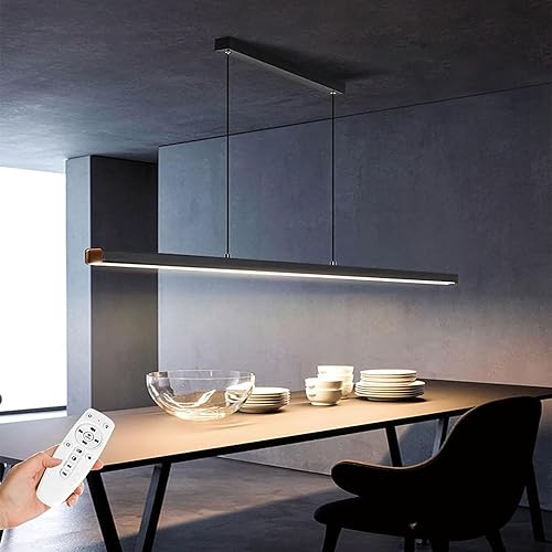 SENFAY Lampada a Sospensione LED Moderna Dimmerabile, 150CM Lampadario Cucina LED Nero con Telecomando, 52W Lampadario a sospensione Regolabile in altezza per Cucina, Sala da Pranzo, Ufficio