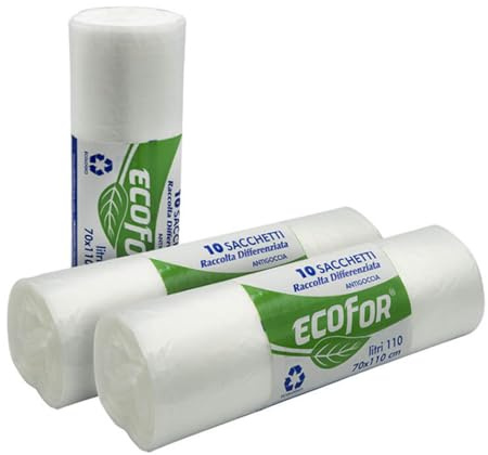 Virsus 200 Sacchi Spazzatura misura 70x110 cm, con capacità 110 Litri sacchetti per immondizia per raccolta differenziata (Trasparente)