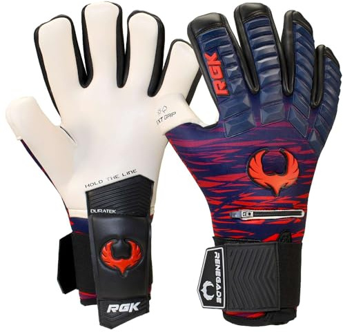 Renegade GK Eclipse Tremor Professional Goalie Gloves with Pro Fingersaves Black| Blue & Red Soccer Goalkeeper Gloves (Size 6, Youth, Junior, Neg. Cut, Level 5)