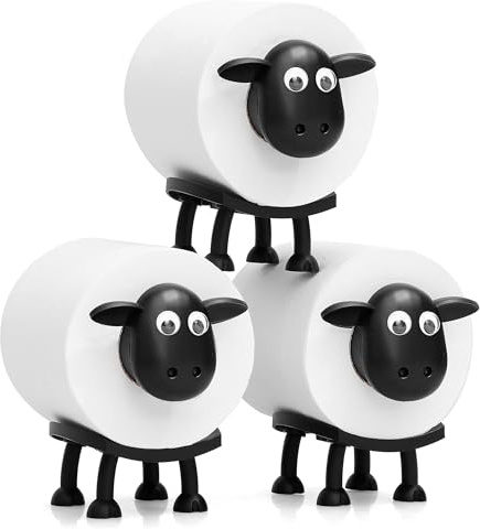VELENTI Sheep Toilet Roll Holder, Free Standing Bathroom Set, 3D Printed, Funny Hilarious Black Sheep Loo Roll Holder, Tissue Paper Storage, Cute Bathroom Decor, X3, Set of 3