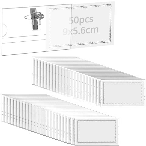 QWORK® 50PCS Porte Badge Horizontal avec Épingle et Clip - en PVC Transparent - 90mm x 56mm