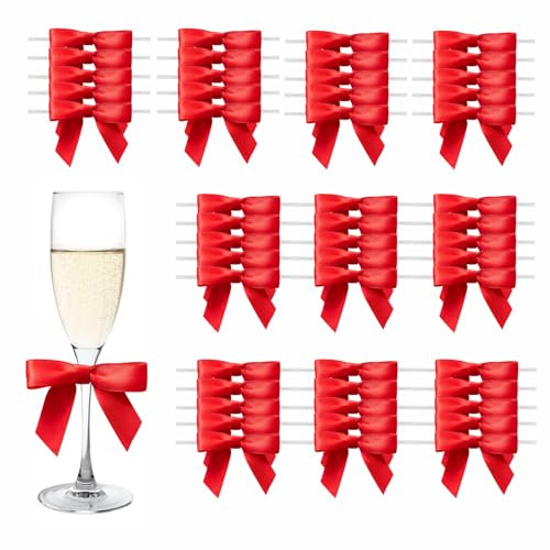 MORSUNBELA 50 Lazos de Regalo para árbol de Navidad, Rojo pequeños Lazos, para Regalo, decoración para Bodas, Paquetes de Regalo