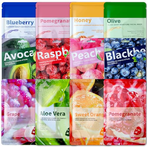12 Pcs Face Masks,Face Masks Skincare,Sheet Face Mask,Daily Care Face Sheet Mask Pack 12 types,Womens Gift Sets For Women, Gifts for Girls