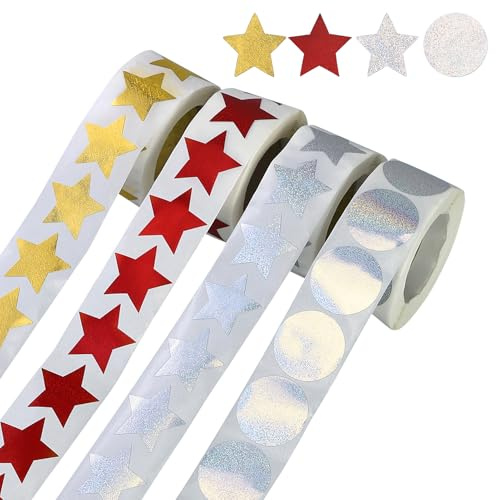 4 rullar klistermärken stjärnor glitter, glitter stjärnklistermärken, gnistrande stjärnklistermärken för barn, julklistermärken självhäftande för scrapbooking, gratulationskort, presenter