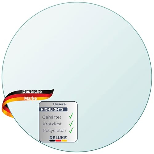 DELUKE® Tischplatte rund Ø 80 cm - Glas Gehärtet, 10 mm dick | Transparente Glasplatte rund, Ideal für DIY-Projekte, Glastische und als Kamin Glasplatte