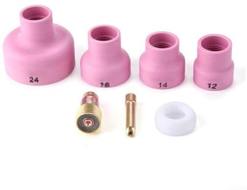 HpLive 1.6 mm/2.4 mm 7-Piece Welding Accessory Set for WP9/20 TIG Welding Torch, Gas Nozzles, Gas Lenses, Clamping Sleeves, Aluminium Oxide Ceramic (2.4 mm)