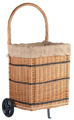 e-wicker24 Alles aus Weide Cesta para leña de chimenea con ruedas, de mimbre, semicircular, para guardar leña, cesta de la compra (yute)
