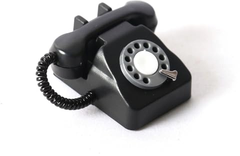 Telefono retrò in miniatura: realistico 1/6 scala vecchio telefono con dettagli funzionali per fotografia casa delle bambole (nero)