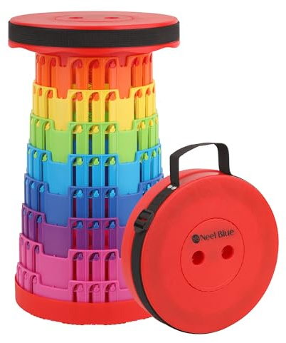 WedDecor Telescopic Folding Stool Retractable Seat 440lbs - Rainbow Red | Adjustable, Lightweight Collapsible Plastic Stool With 200kg Load Capacity For Camping, Hiking, Garden, BBQ & Home Use