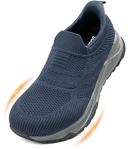 Sosenfer Slip On Composite Toe Shoes for Men | Wide Toe Box Safety Sneakers | Lightweight Steel Toe Work Shoes | Non-Slip for Construction/Warehouse