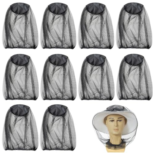GXGM Pack of 10 Premium Mosquito Net Head for Insects, Beekeeper Hat, Mosquito Net Head, with Extra Fine Mesh for Camping, Hiking, Fishing, Gardening, Fits All Hats Head Net