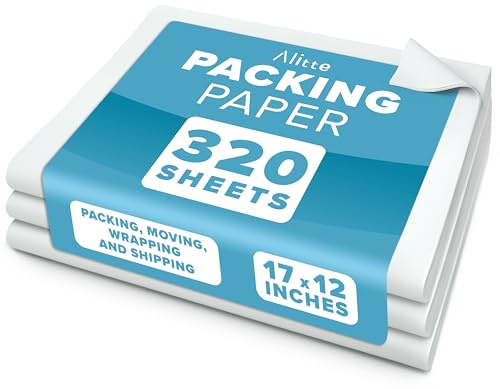 Packing Paper Sheets for Moving - 320 Sheets, Blank Newsprint Paper Sheets for Wrapping, Shipping, Arts & Crafts - Bulk Protective Paper for Box Filler, Cushioning & Protecting Fragile Items - 12x17